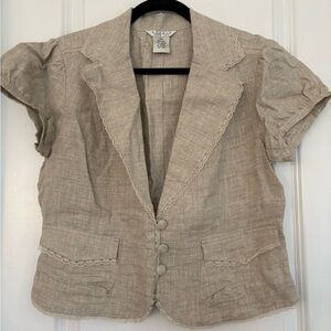 Studio Petite PM 100% Linen Short Sleeve Beige Blazer Jacket Women’s